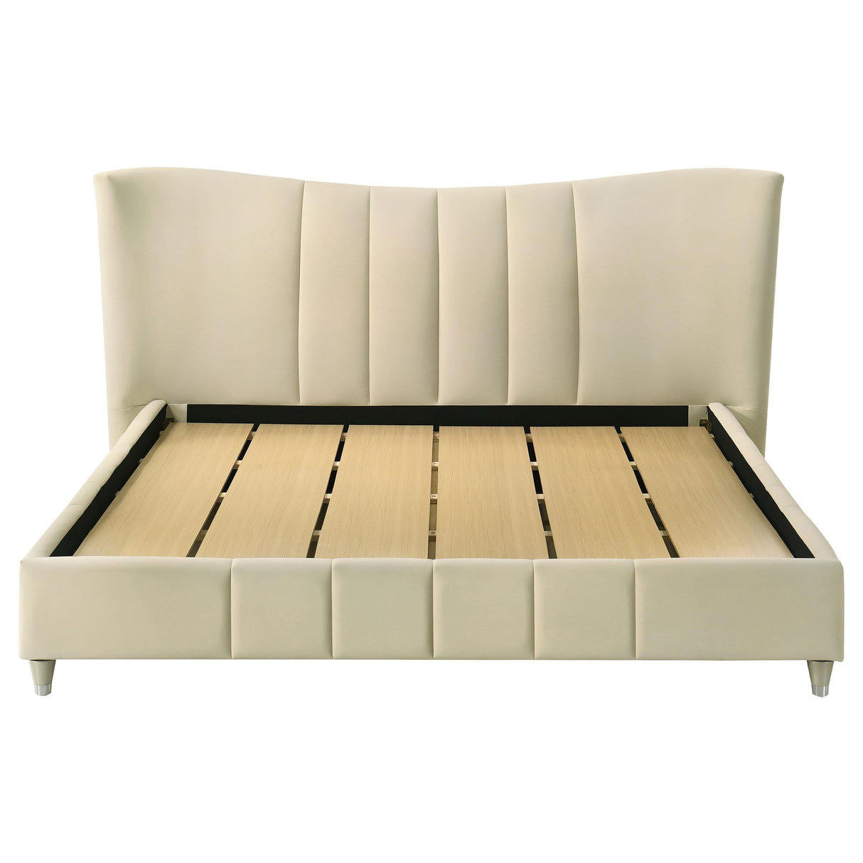 Evelyn Ivory Upholstered Eastern King Panel Platform Bed by Coaster at Eve Furniture