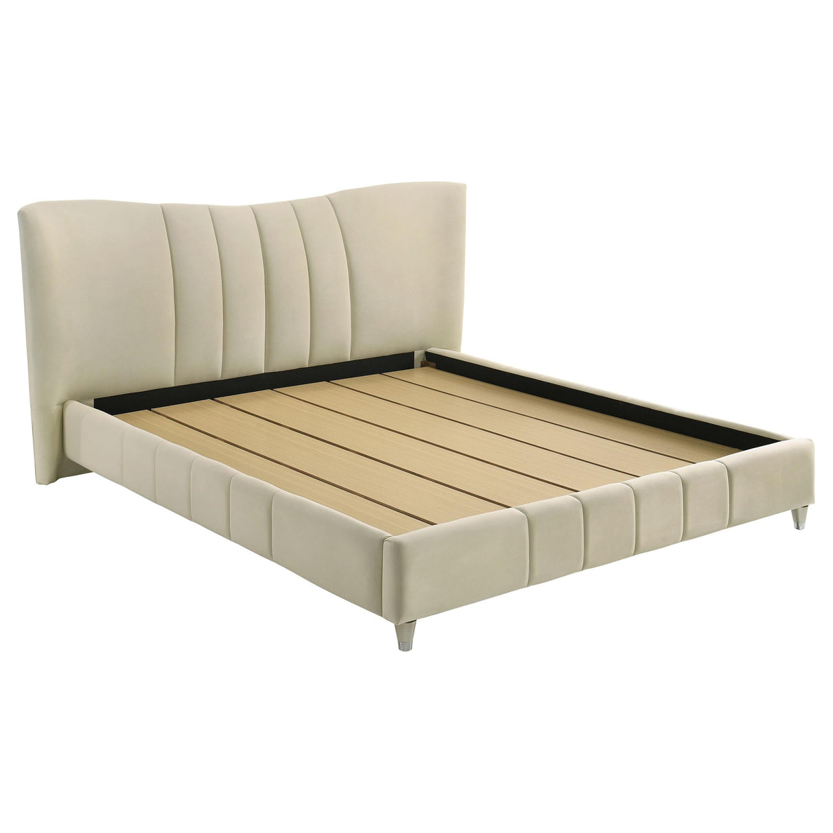Evelyn Ivory Upholstered Eastern King Panel Platform Bed by Coaster at Eve Furniture