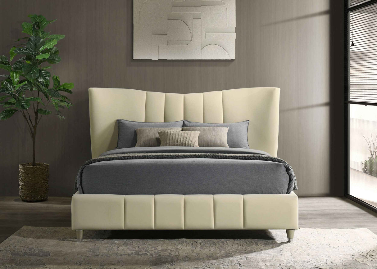 Evelyn Ivory Upholstered Queen Panel Platform Bed by Coaster at Eve Furniture