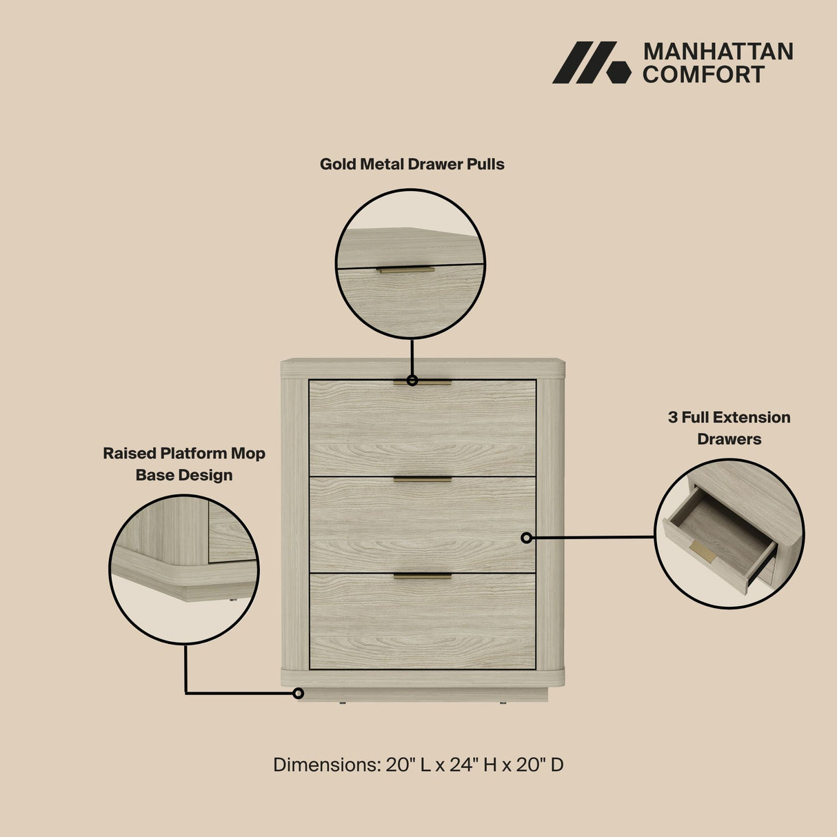 Evelyn Nightstand in Natural by Manhattan Comfort at Eve Furniture