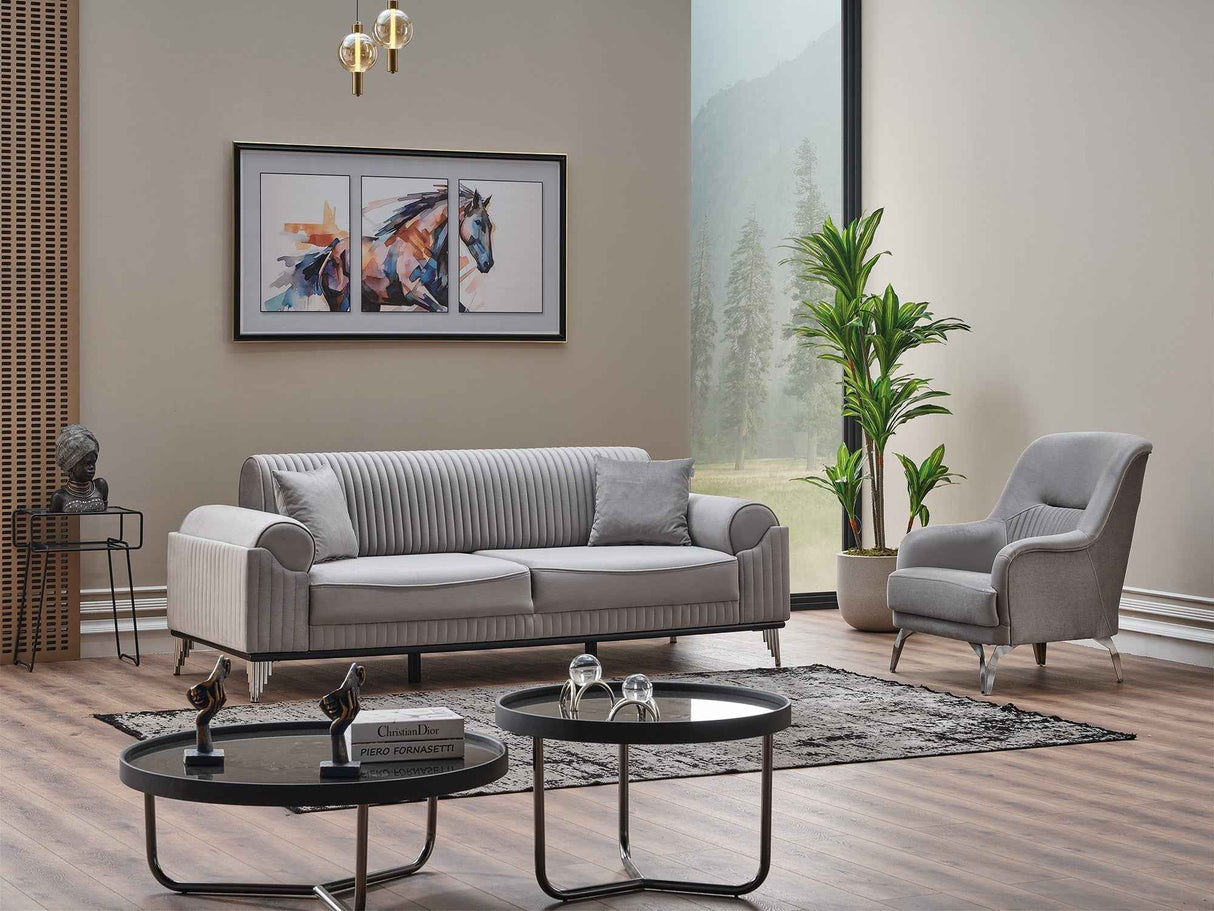 Everest 3-pieces (Sofa & Loveseat & Chair) Livingroom Set in Light Grey