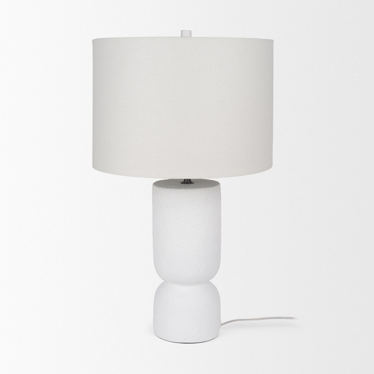 Everly 15.0L x 15.0W x 27.5H White Cement W/Beige Shade Table Lamp by Mercana at Eve Furniture