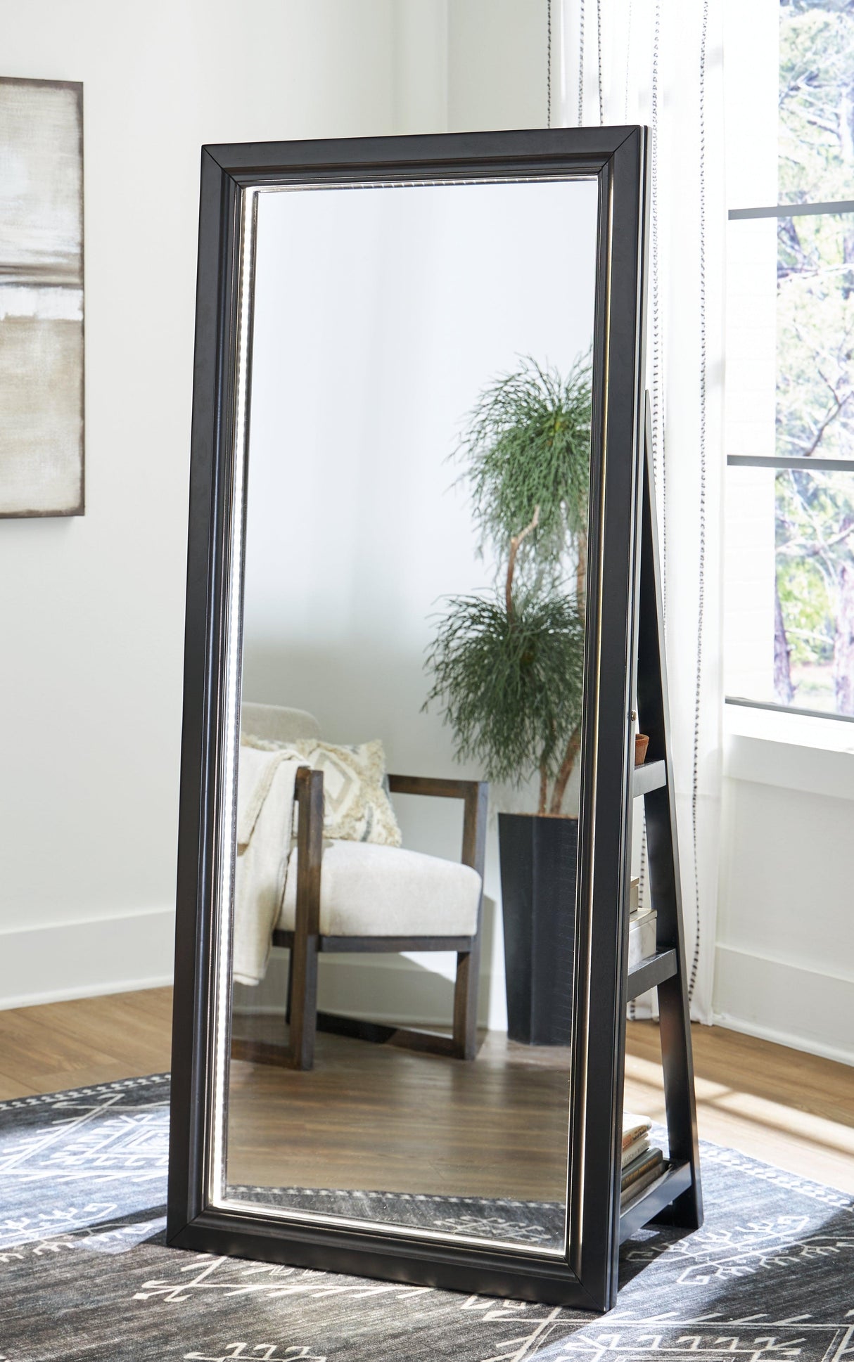 Evesen Black Floor Standing Mirror/Storage by Ashley at Eve Furniture