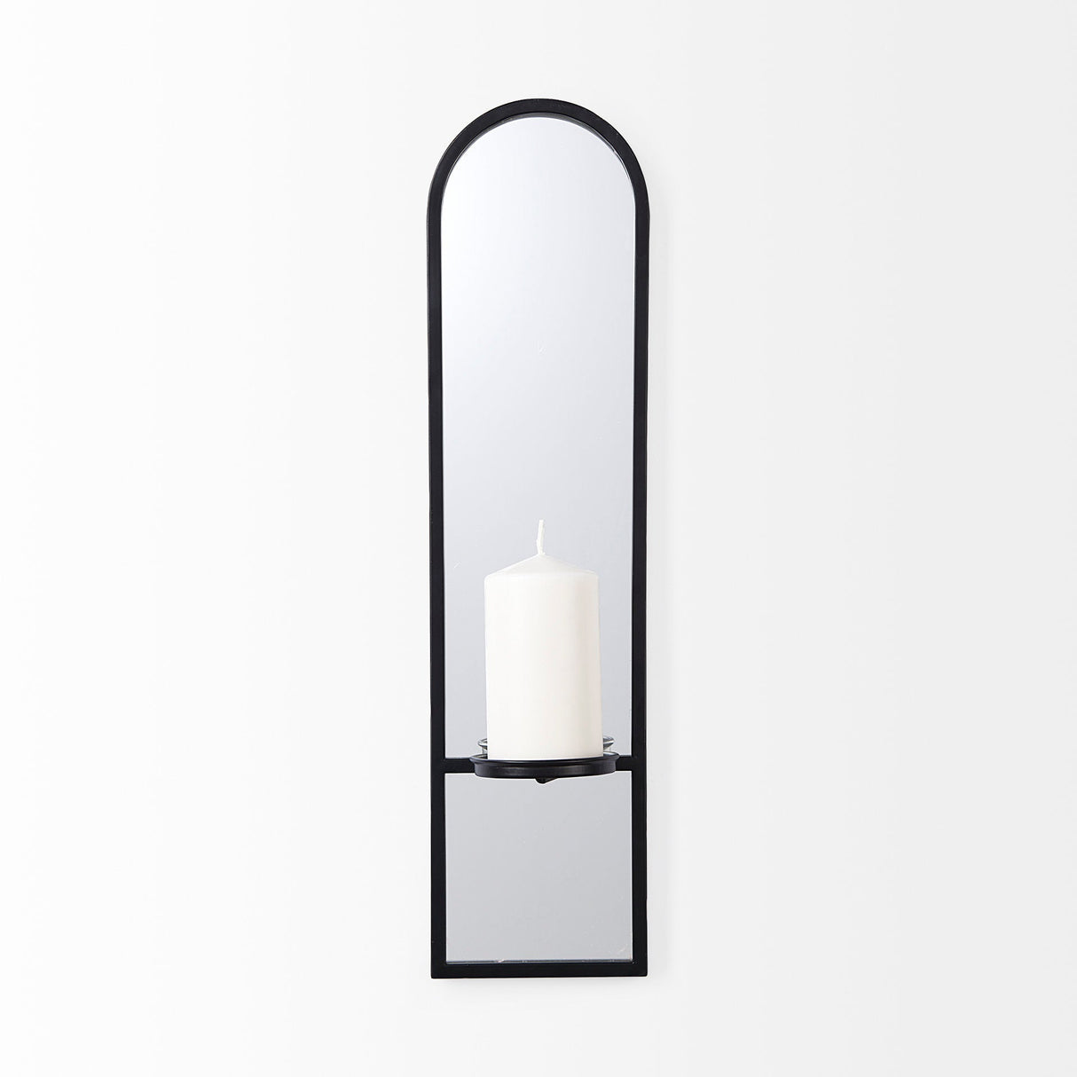 Evianna 7L x 7W x 25H Mirrored W/Black Metal Frame Wall Candle Holder by Mercana at Eve Furniture