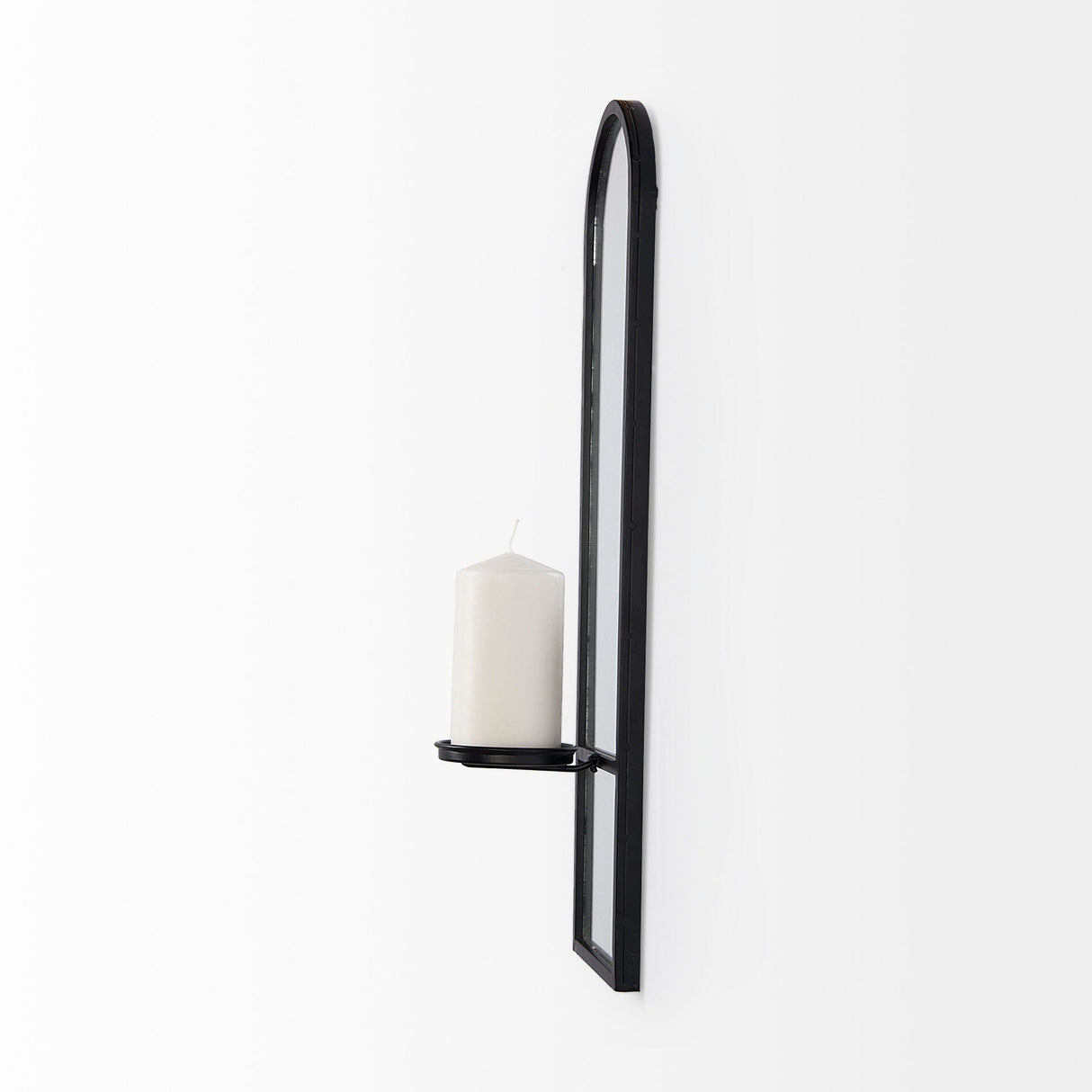 Evianna 7L x 7W x 25H Mirrored W/Black Metal Frame Wall Candle Holder by Mercana at Eve Furniture