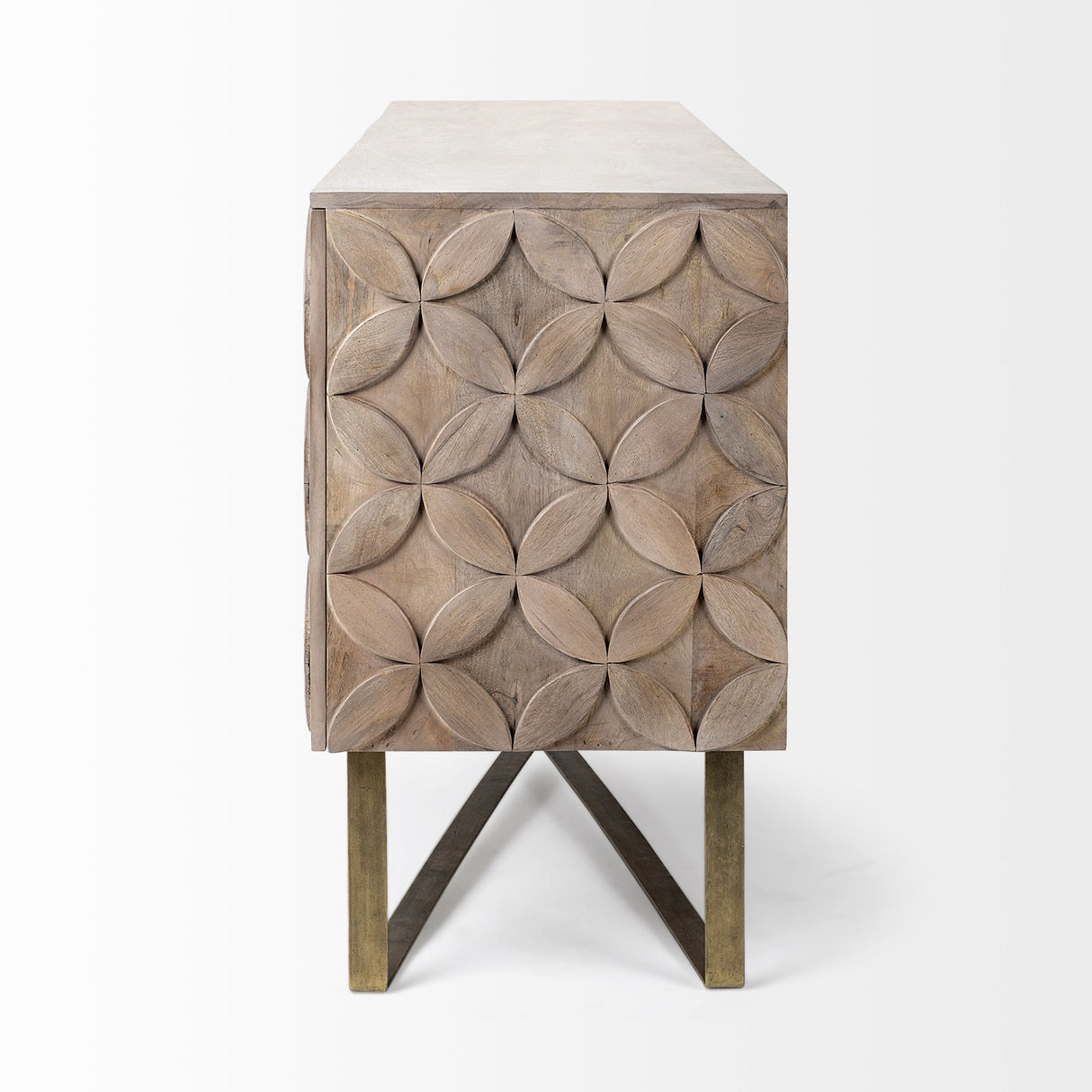 Excelsior I Solid Wood Gold Metal Base 4 Cabinet Door SideBoard by Mercana at Eve Furniture