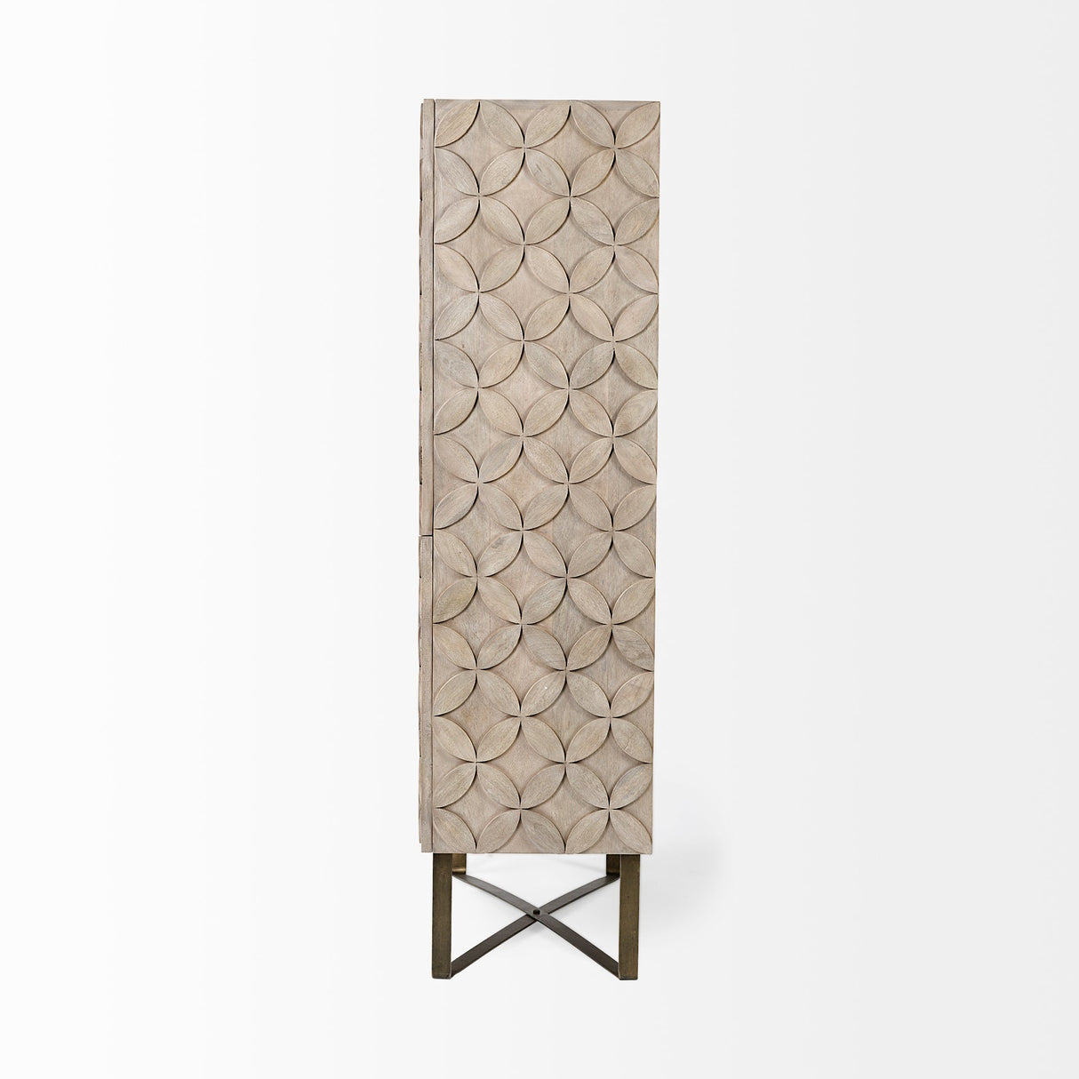 Excelsior II 68.1" H Light Brown Wood Gold Iron Base Storage Cabinet by Mercana at Eve Furniture