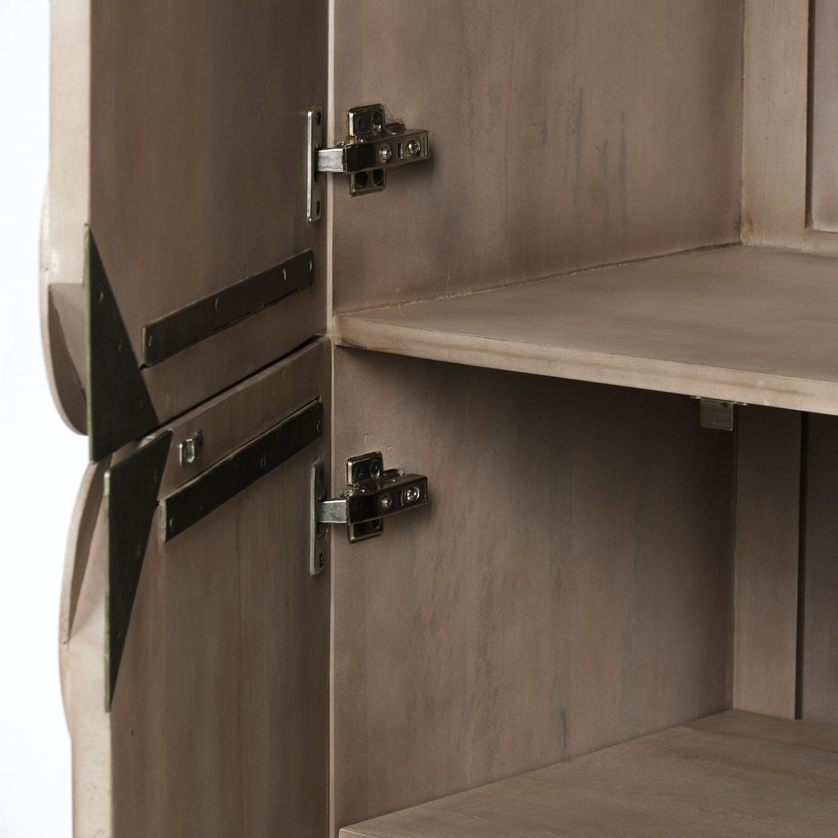 Excelsior II 68.1" H Light Brown Wood Gold Iron Base Storage Cabinet by Mercana at Eve Furniture