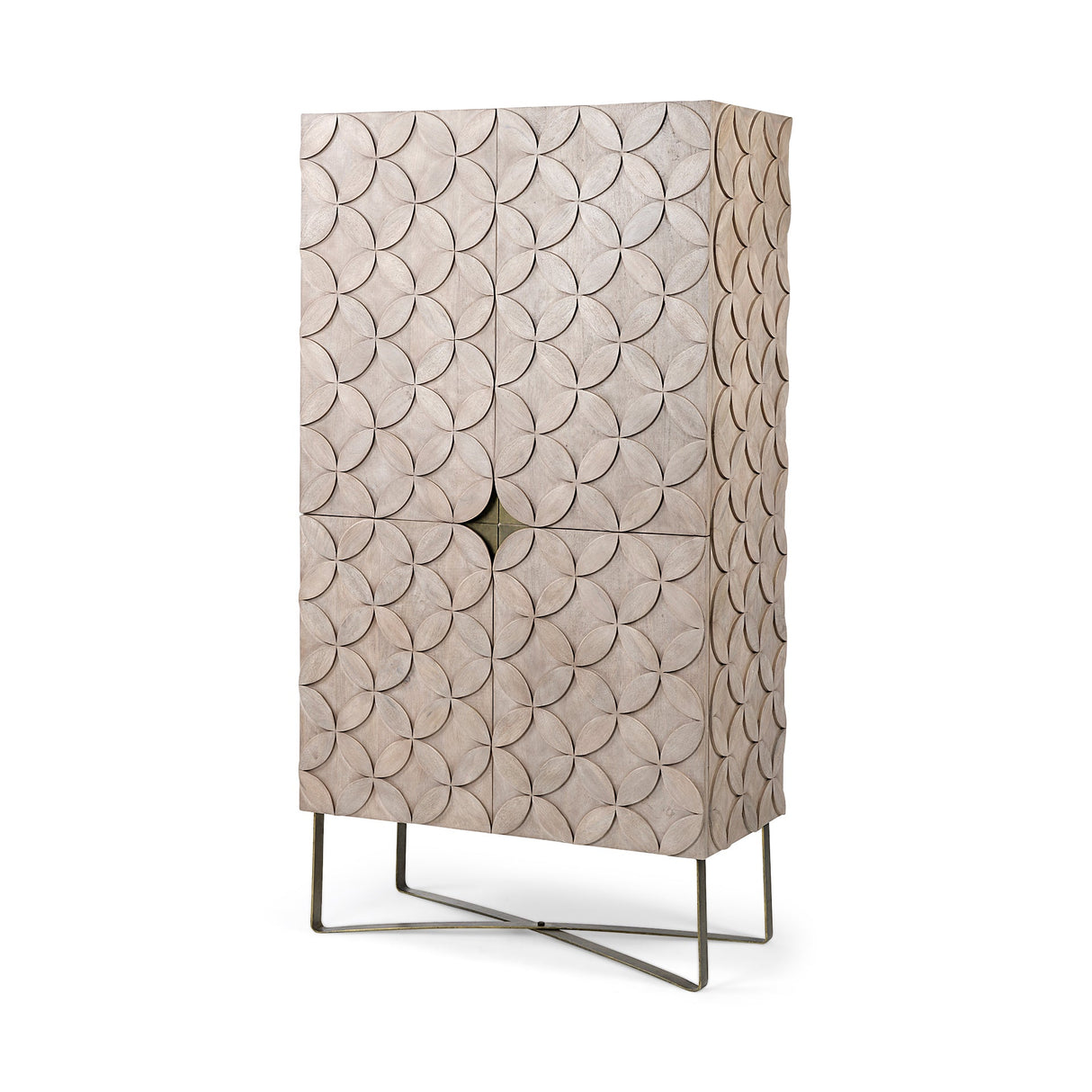 Excelsior II 68.1" H Light Brown Wood Gold Iron Base Storage Cabinet by Mercana at Eve Furniture