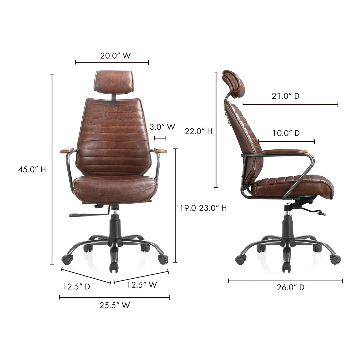 Executive Dark Brown Leather Office Chair by Moe's Home at Eve Furniture