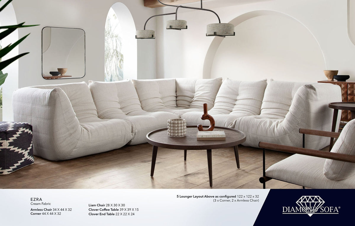Ezra Cream Fabric 3-Pc Sectional by Diamond Sofa at Eve Furniture