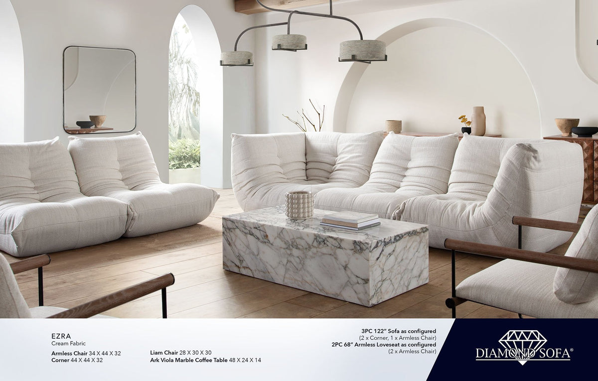 Ezra Cream Fabric 3-Pc Sectional by Diamond Sofa at Eve Furniture