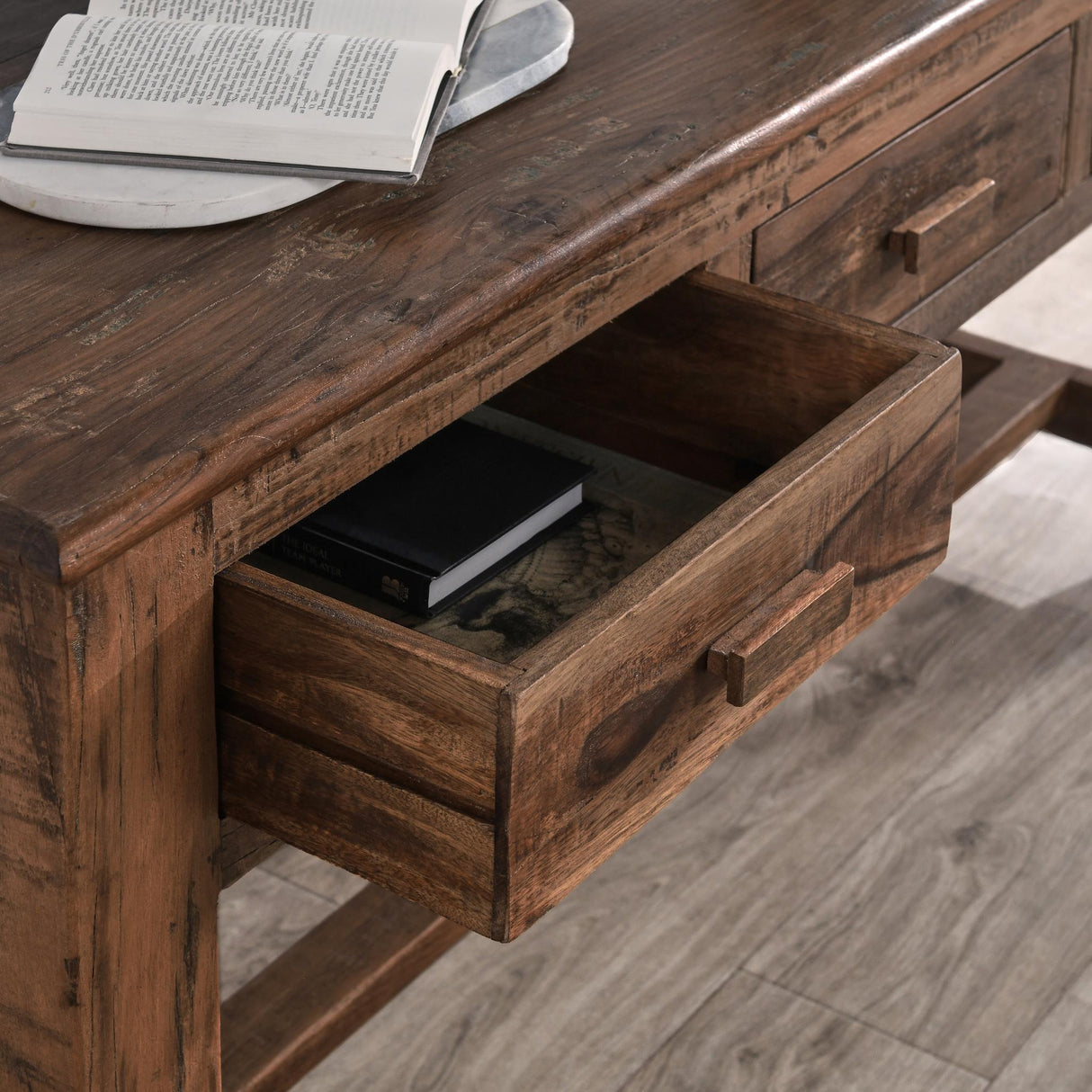 Ezra Natural 3 Drawer Console Table by Classic Home at Eve Furniture