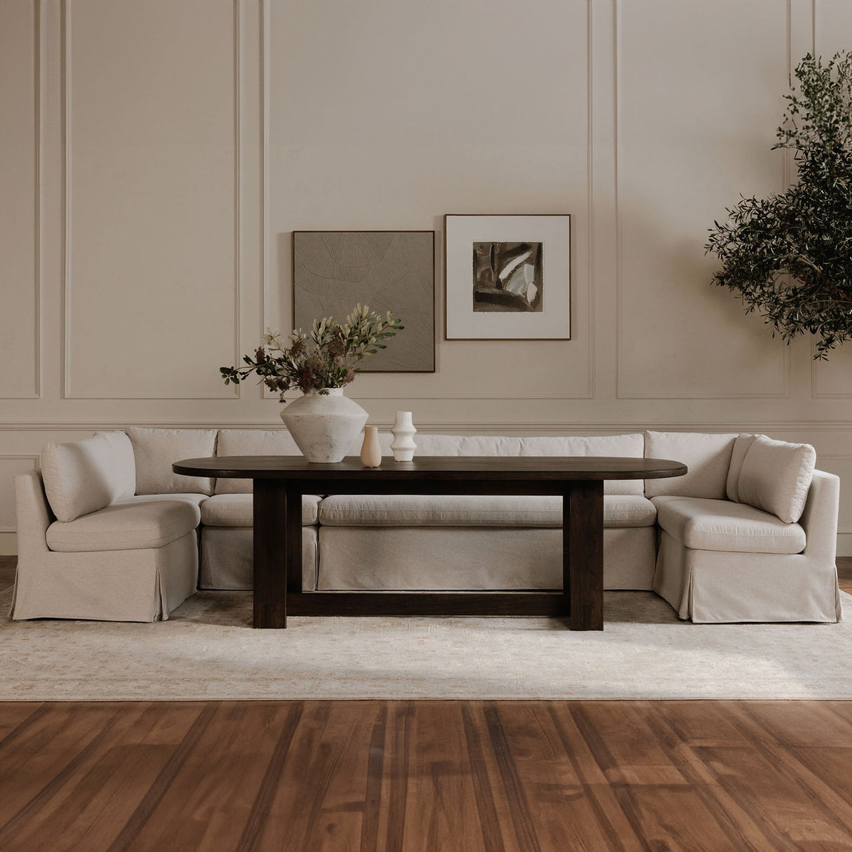 Fable Beige U Shape Slipcover Dining Banquette 121 in by MOES at Eve Furniture
