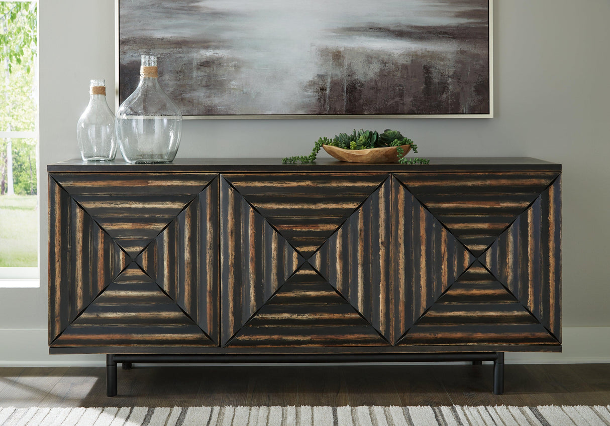Fair Ridge Distressed Black Accent Cabinet by Ashley at Eve Furniture