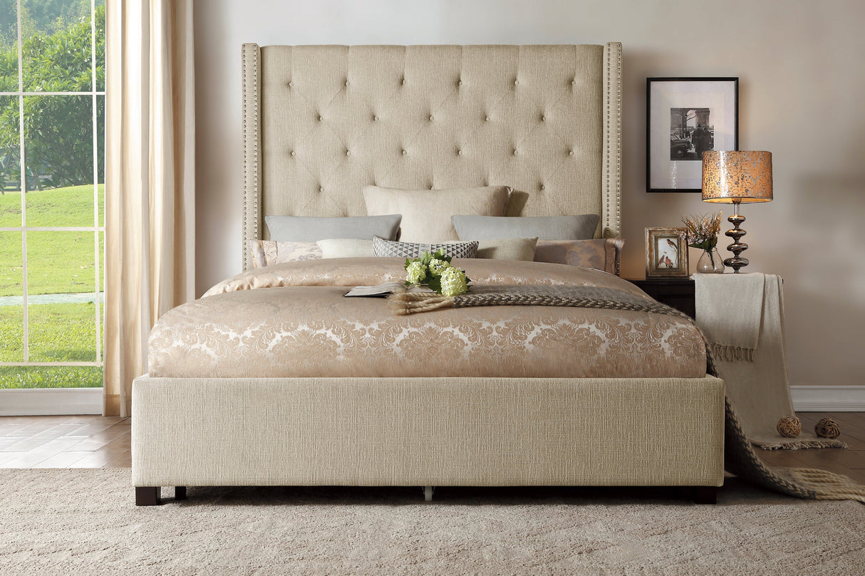 Fairborn Beige California King Upholstered Storage Platform Bed by Homelegance at Eve Furniture