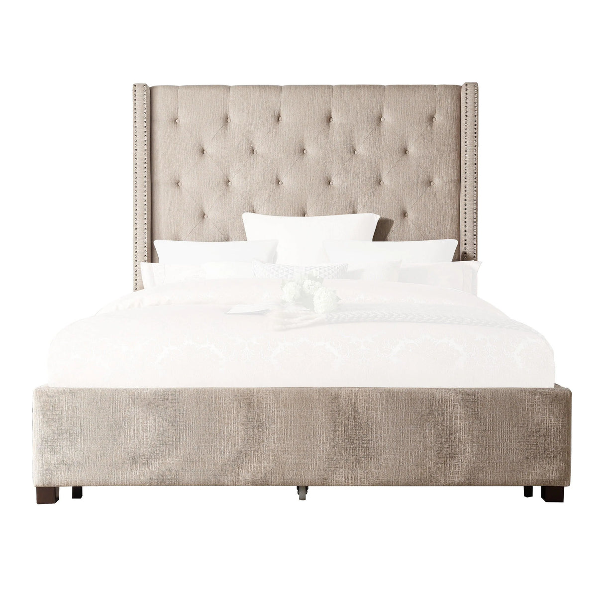 Fairborn Beige Queen Upholstered Storage Platform Bed by Homelegance at Eve Furniture