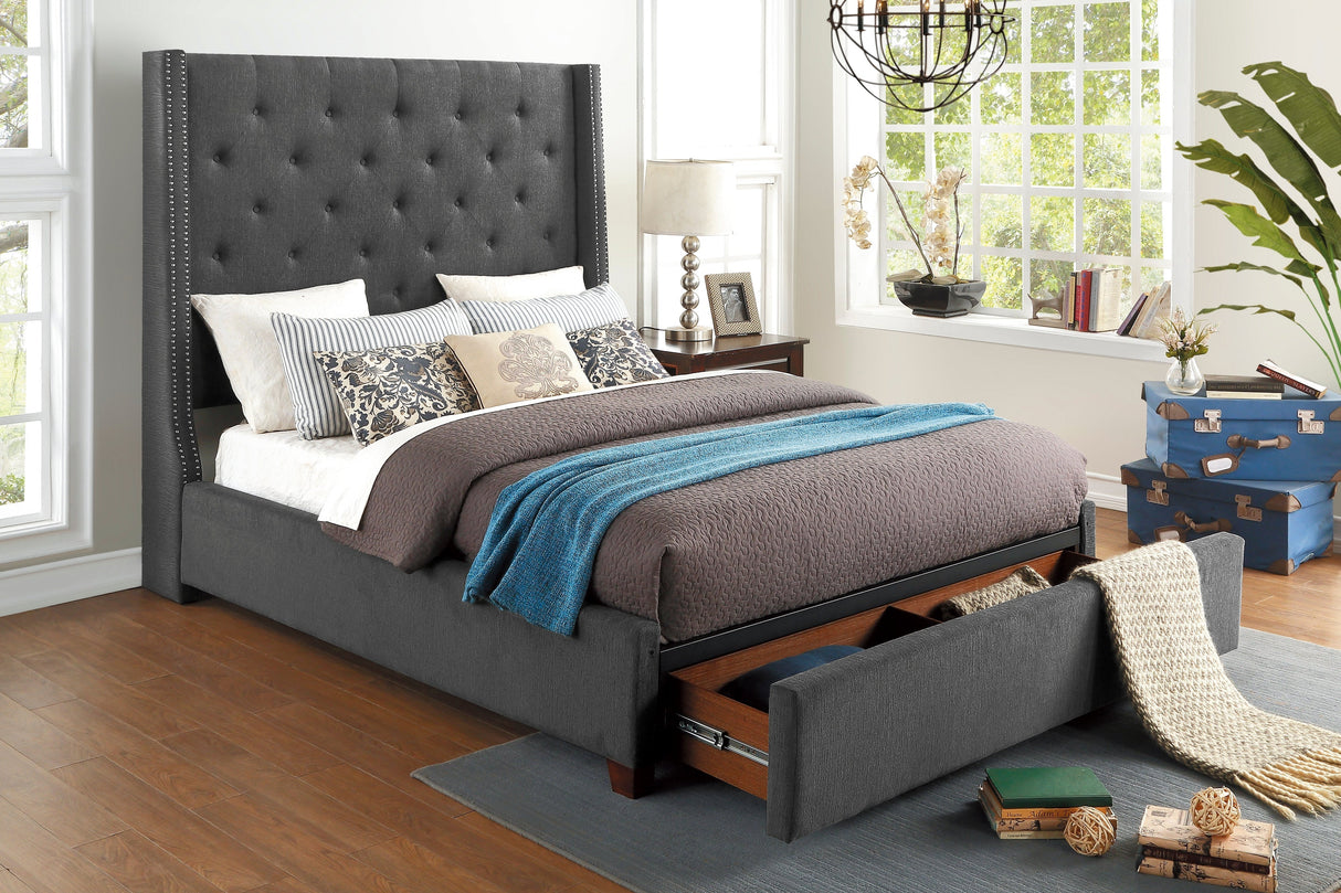 Fairborn Gray California King Upholstered Storage Platform Bed by Homelegance at Eve Furniture