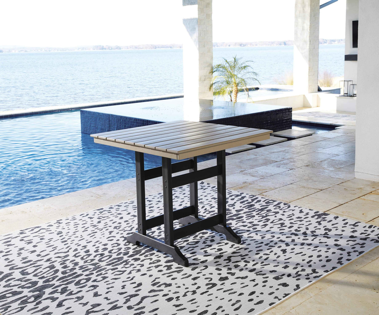 Fairen Trail Black/Driftwood Outdoor Counter Height Dining Table by Ashley at Eve Furniture