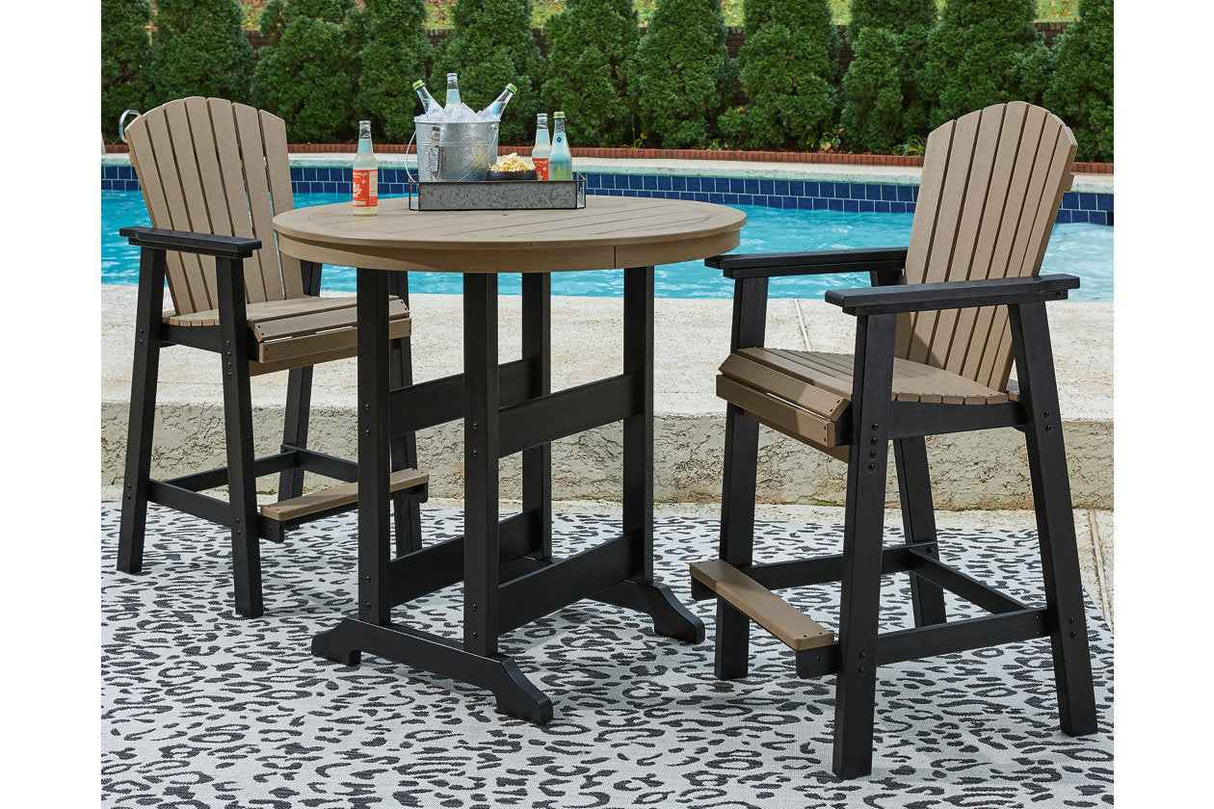Fairen Trail Black/Driftwood Outdoor Counter Height Dining Table with 2 Barstools by Ashley at Eve Furniture
