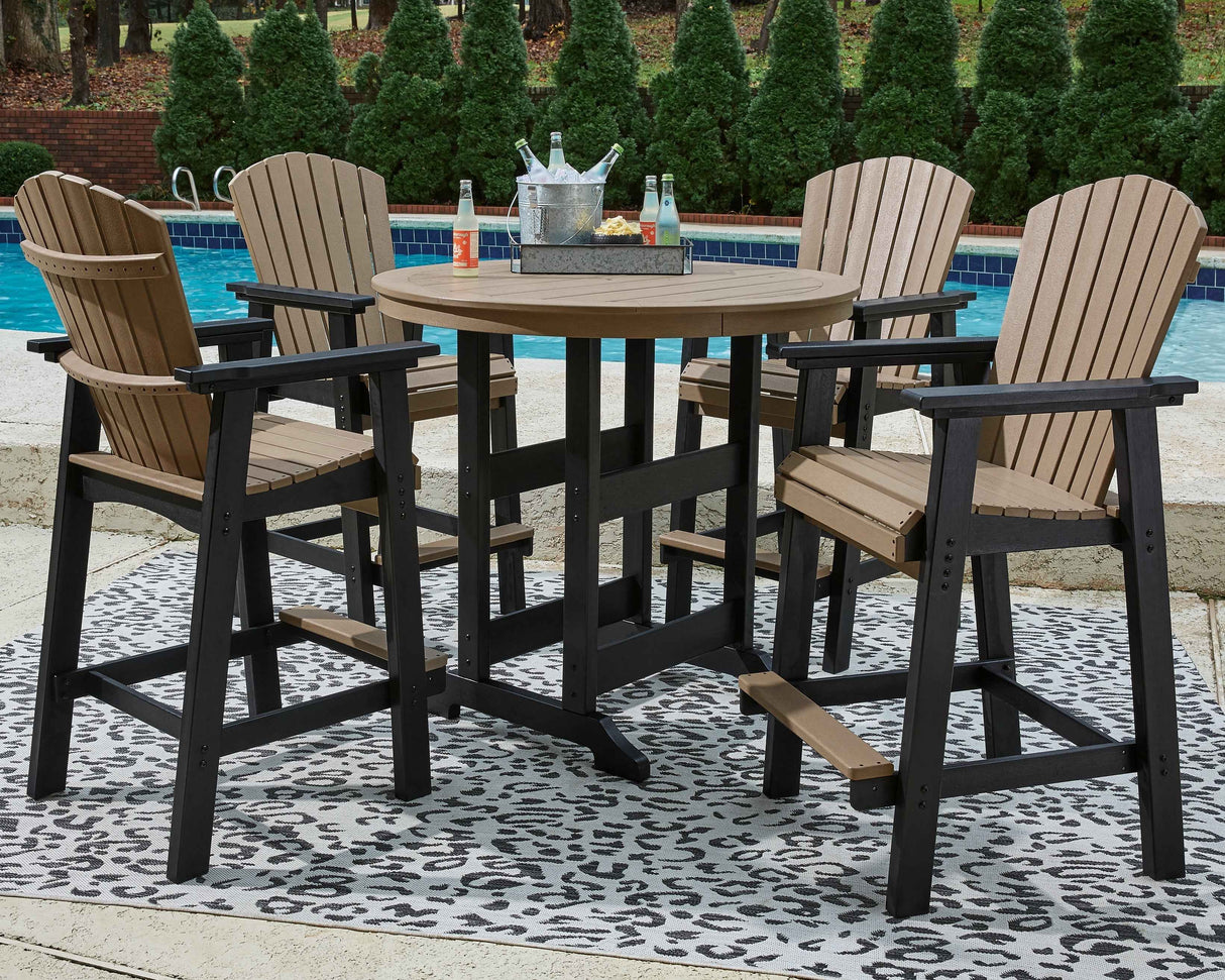 Fairen Trail Black/Driftwood Outdoor Counter Height Dining Table with 2 Barstools by Ashley at Eve Furniture