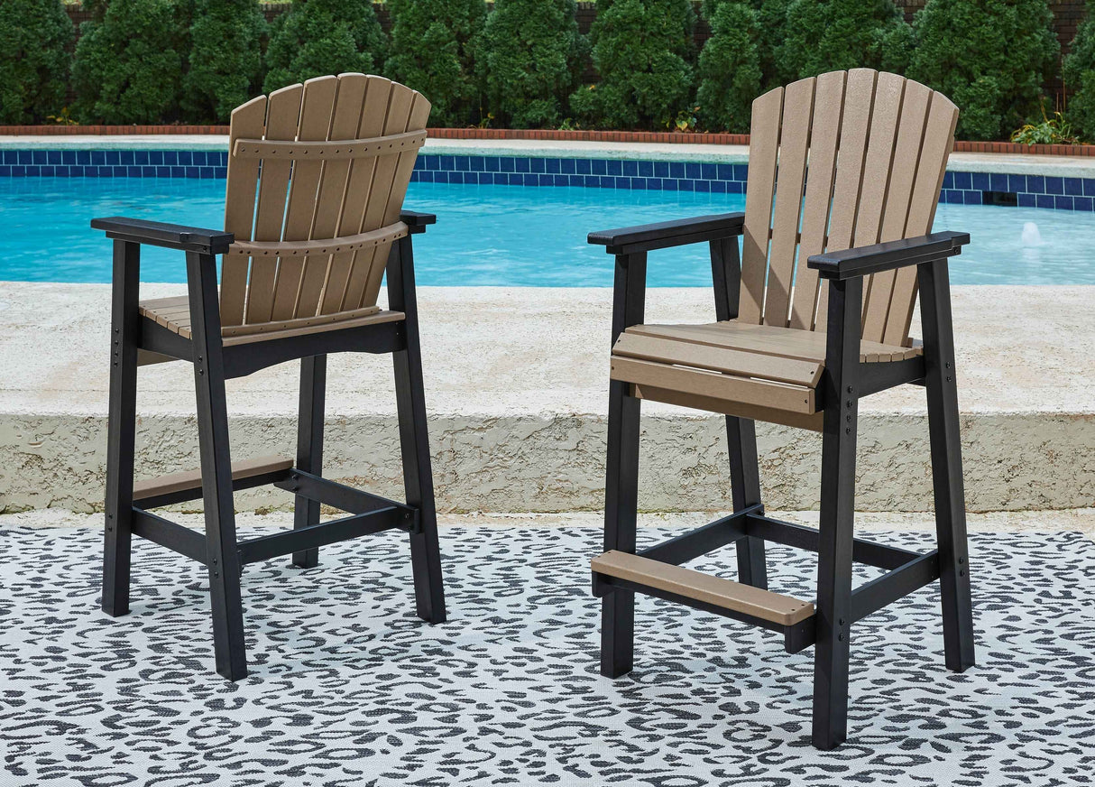 Fairen Trail Black/Driftwood Outdoor Counter Height Dining Table with 2 Barstools by Ashley at Eve Furniture