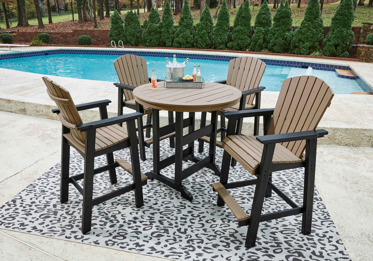Fairen Trail Black/Driftwood Outdoor Counter Height Dining Table with 2 Barstools by Ashley at Eve Furniture