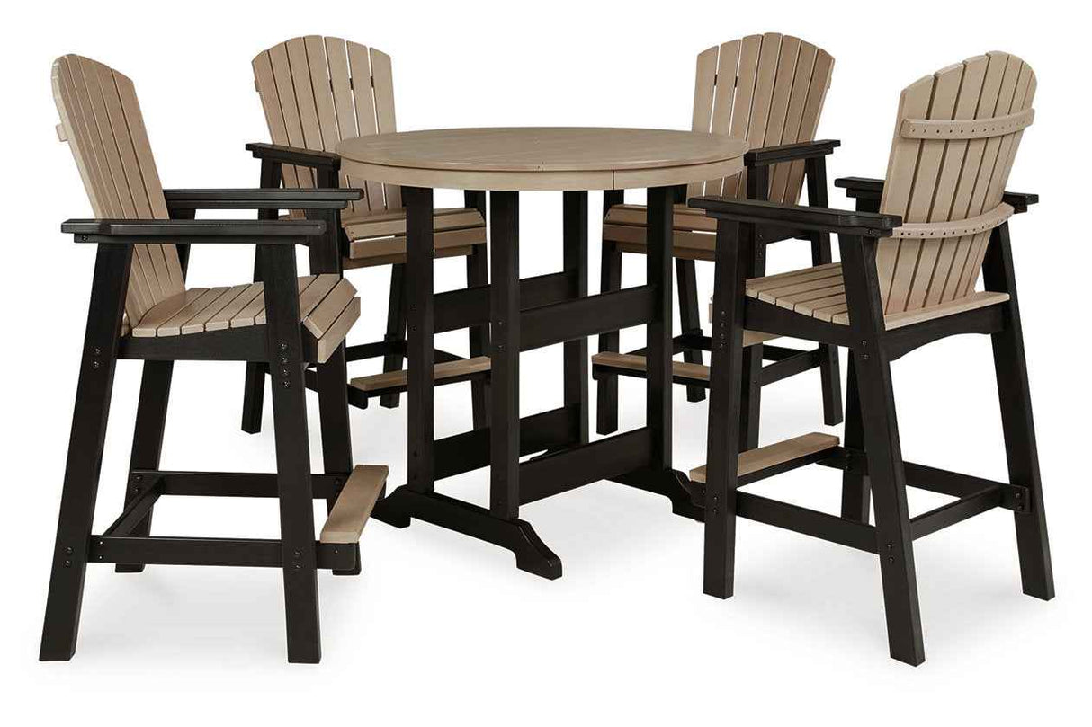 Fairen Trail Black/Driftwood Outdoor Counter Height Dining Table with 2 Barstools by Ashley at Eve Furniture