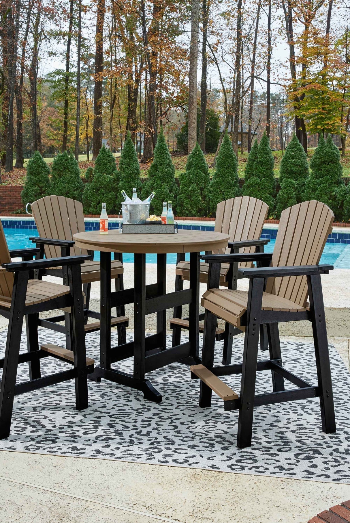 Fairen Trail Black/Driftwood Outdoor Counter Height Dining Table with 2 Barstools by Ashley at Eve Furniture