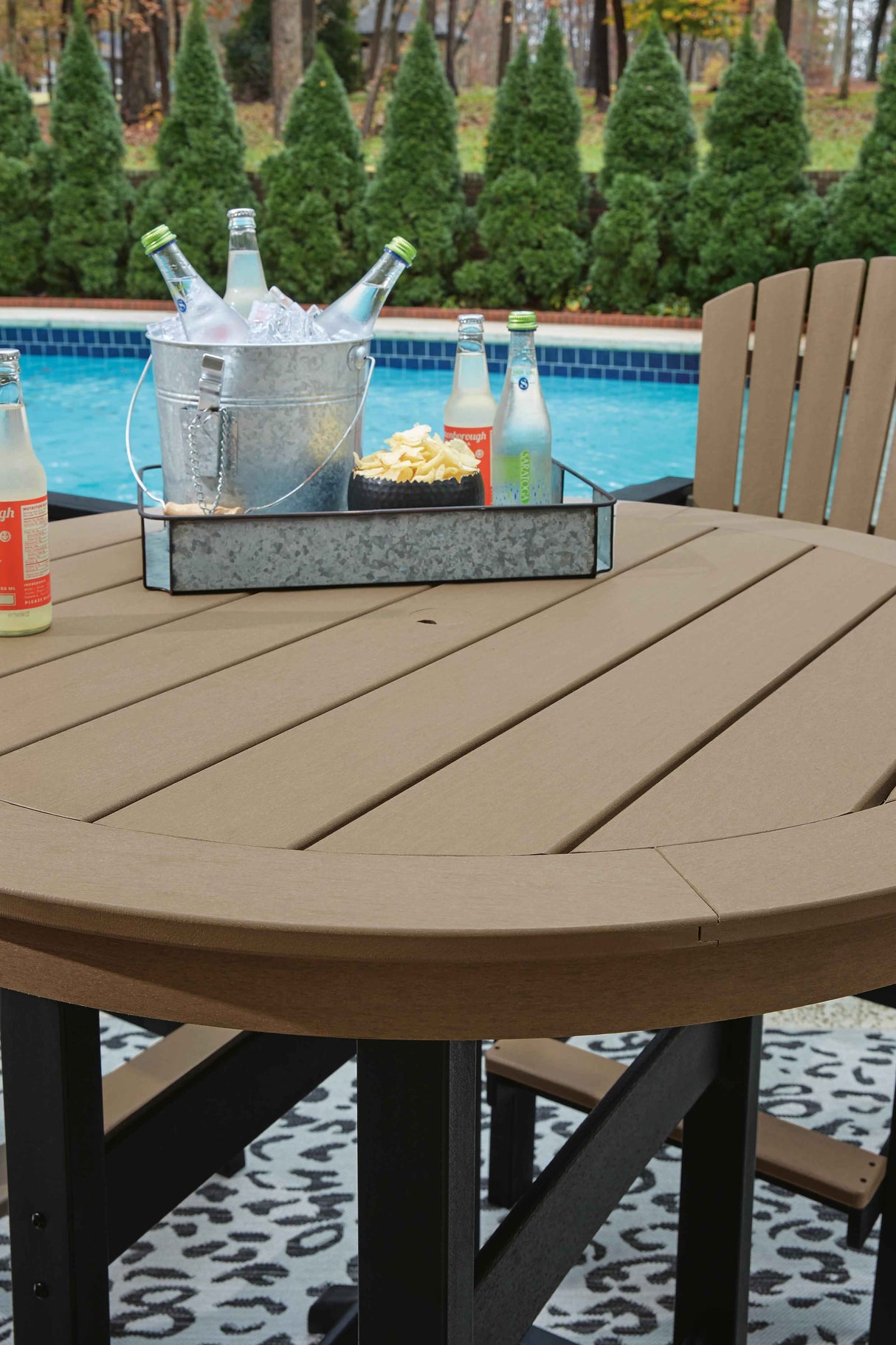 Fairen Trail Black/Driftwood Outdoor Counter Height Dining Table with 2 Barstools by Ashley at Eve Furniture
