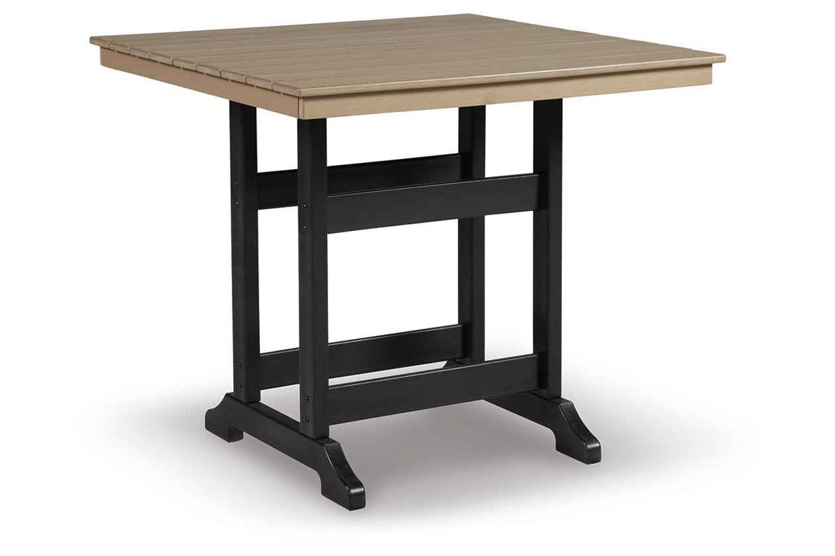 Fairen Trail Black/Driftwood Outdoor Counter Height Dining Table with 2 Barstools by Ashley at Eve Furniture