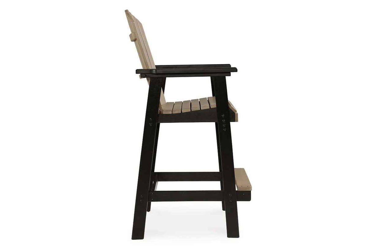 Fairen Trail Black/Driftwood Outdoor Counter Height Dining Table with 2 Barstools by Ashley at Eve Furniture