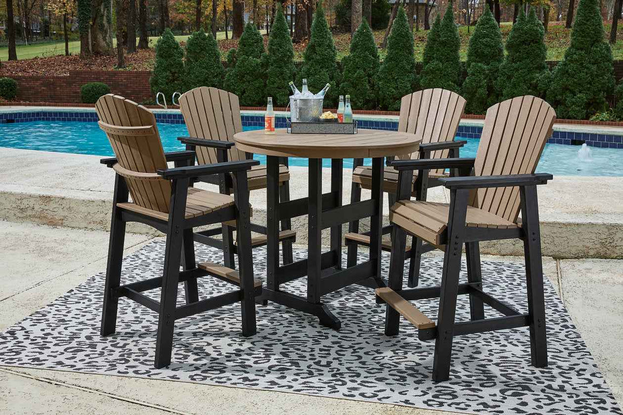 Fairen Trail Black/Driftwood Outdoor Counter Height Dining Table with 2 Barstools by Ashley at Eve Furniture
