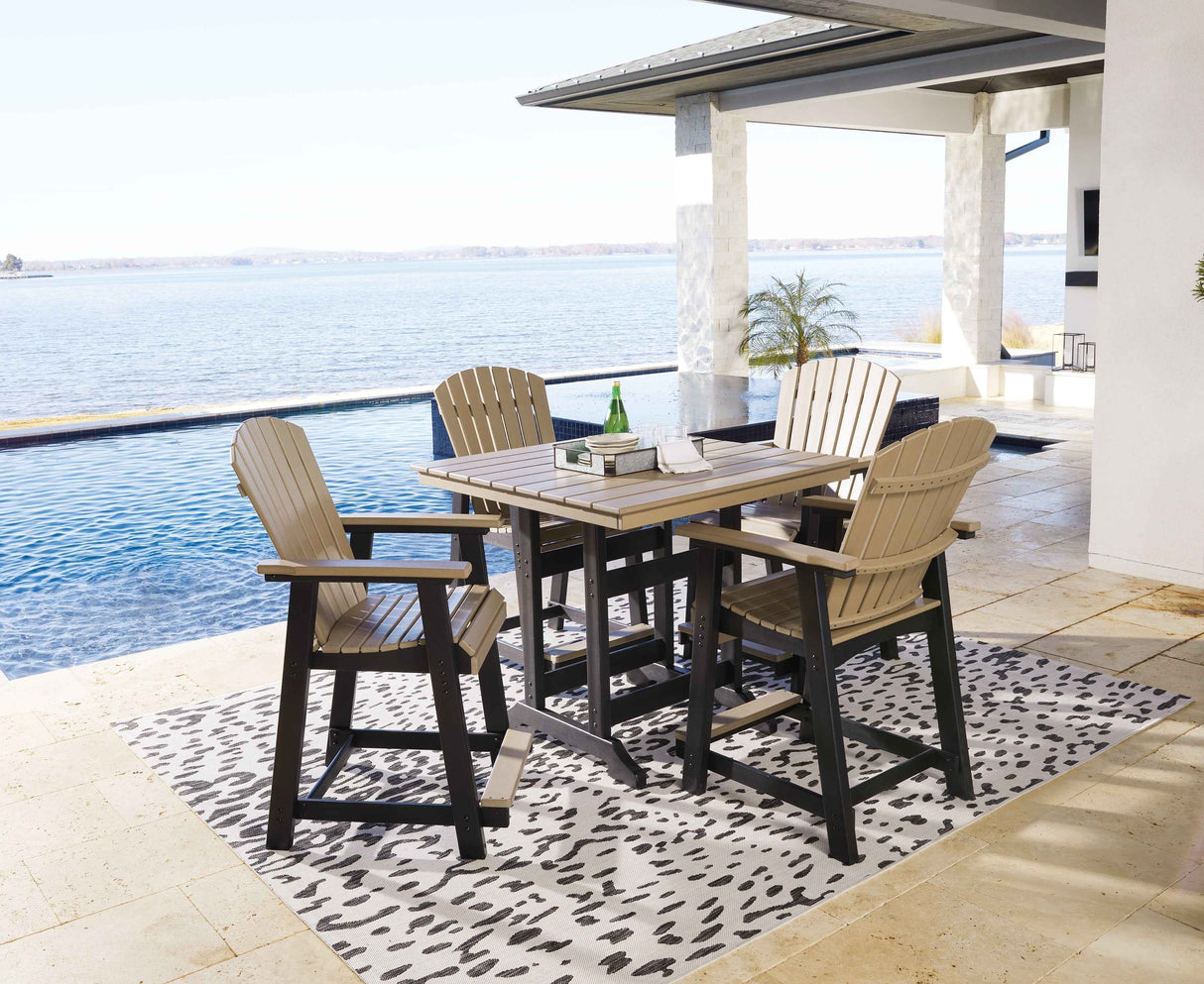 Fairen Trail Black/Driftwood Outdoor Counter Height Dining Table with 4 Barstools by Ashley at Eve Furniture