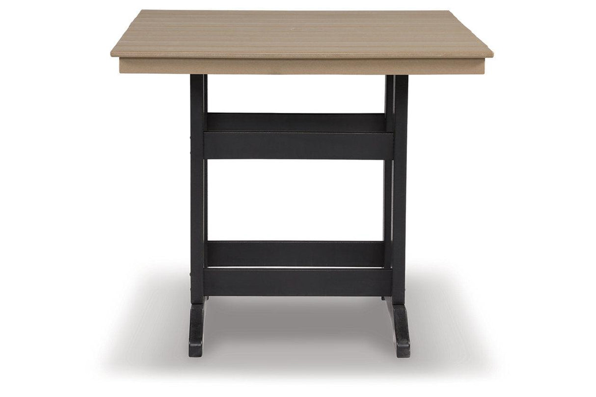Fairen Trail Black/Driftwood Outdoor Counter Height Dining Table by Ashley at Eve Furniture