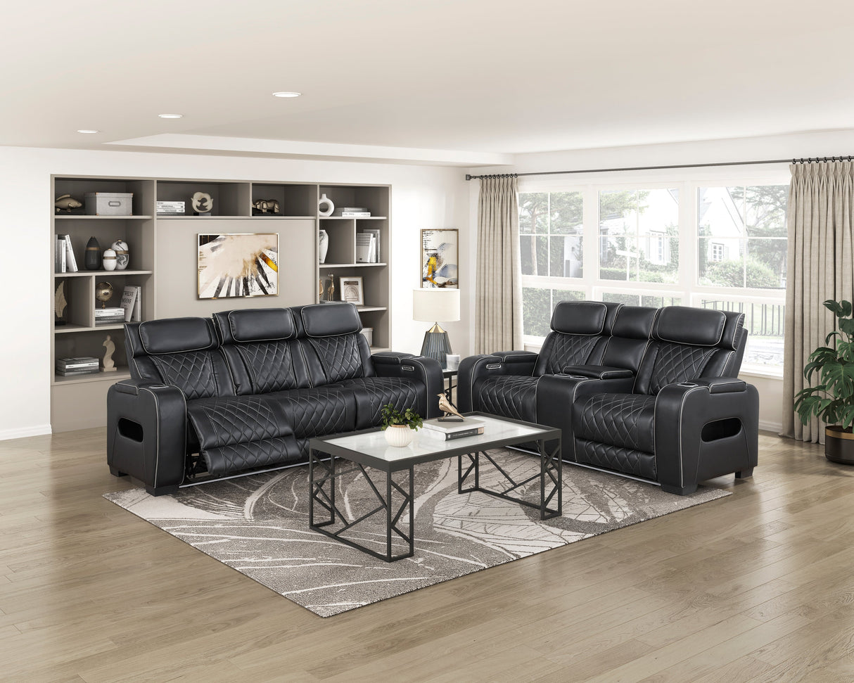 Fairway Black Power Double Reclining Loveseat with Center Console by Homelegance at Eve Furniture
