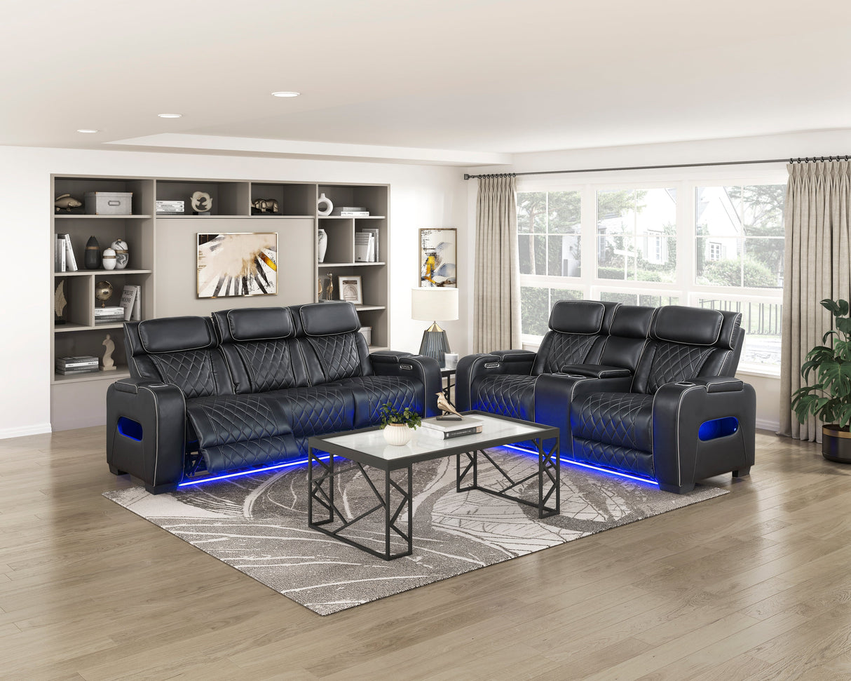 Fairway Black Power Double Reclining Loveseat with Center Console by Homelegance at Eve Furniture