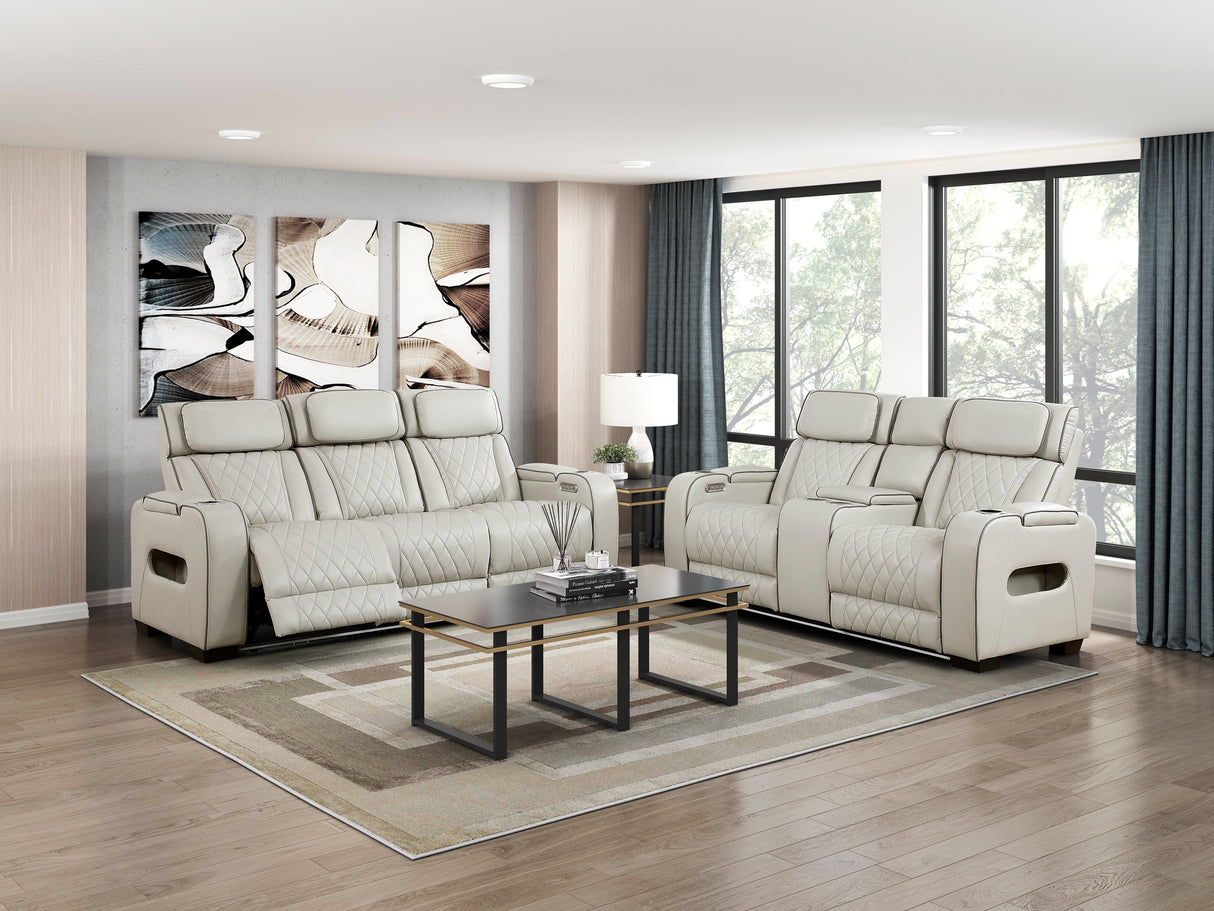 Fairway Taupe Power Double Reclining Loveseat with Center Console by Homelegance at Eve Furniture