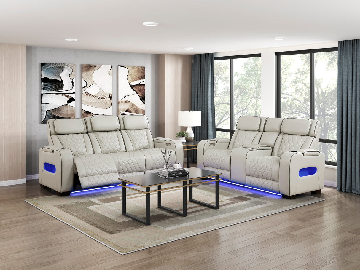 Fairway Taupe Power Double Reclining Loveseat with Center Console by Homelegance at Eve Furniture