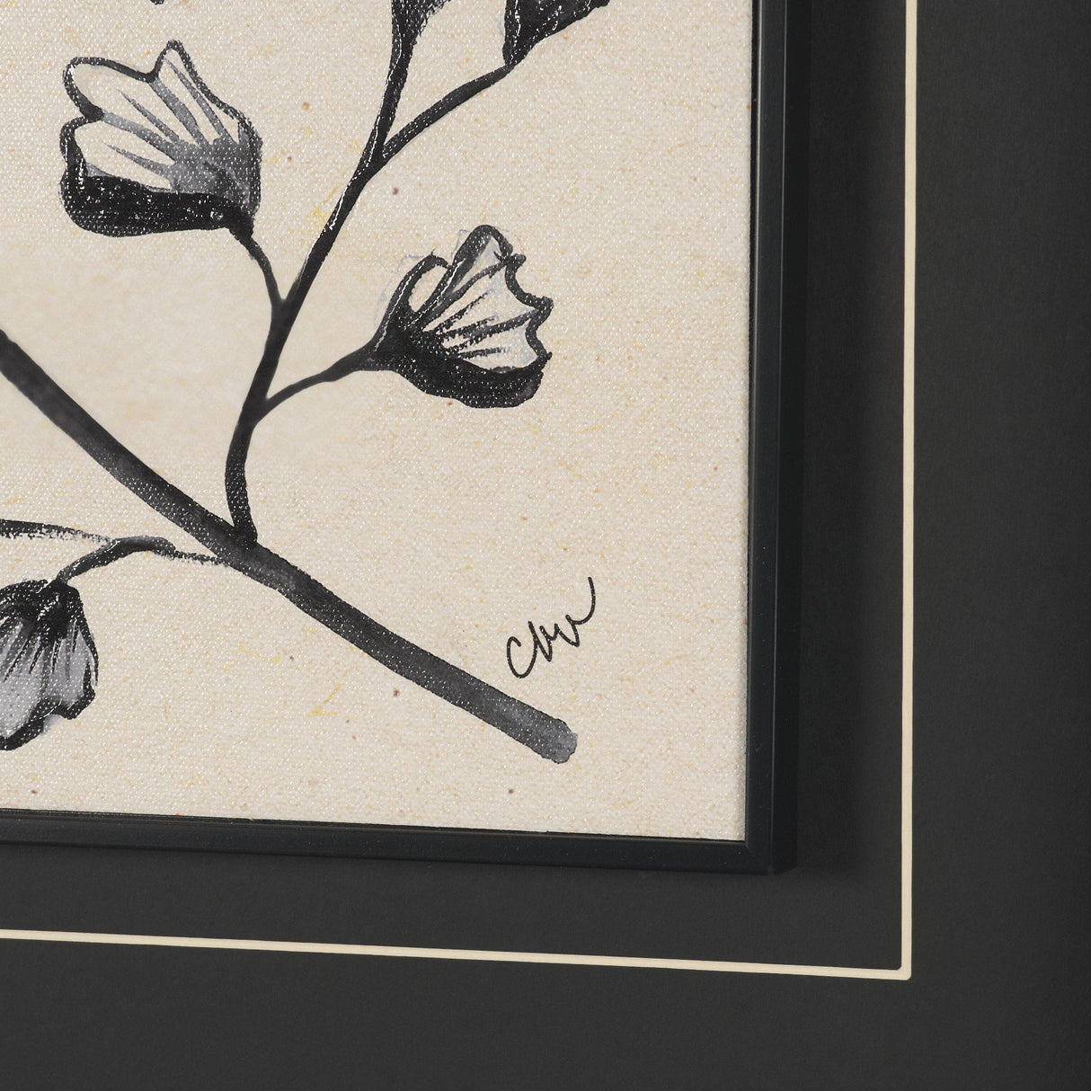 Fan Leaves by Cristina Bartl Villa Hand-Embellished Textured Framed Artwork Matted under Glass by Mercana at Eve Furniture
