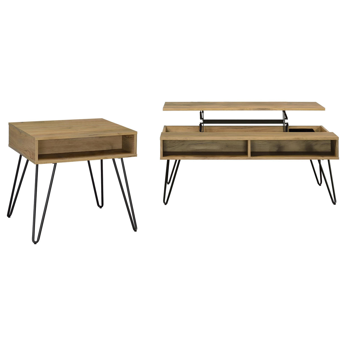 Fanning Golden Oak 2-Piece Lift Top Coffee and End Table Set by Coaster at Eve Furniture