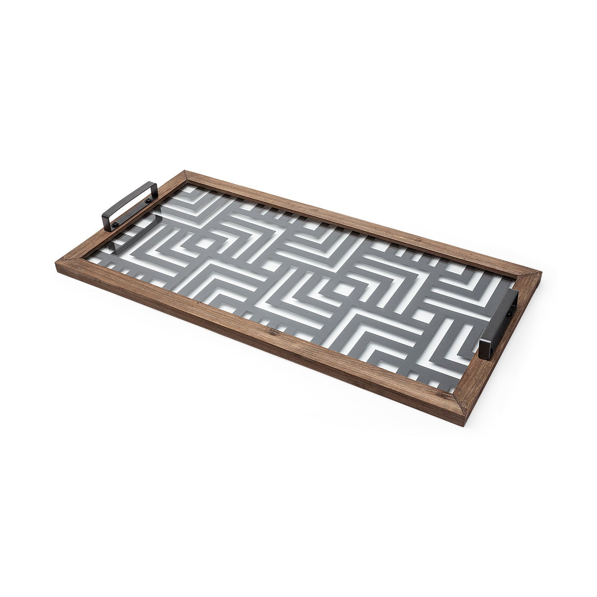 Fantuz 32L x 16W Gray Metal, Wood and Glass Serving Tray by Mercana at Eve Furniture