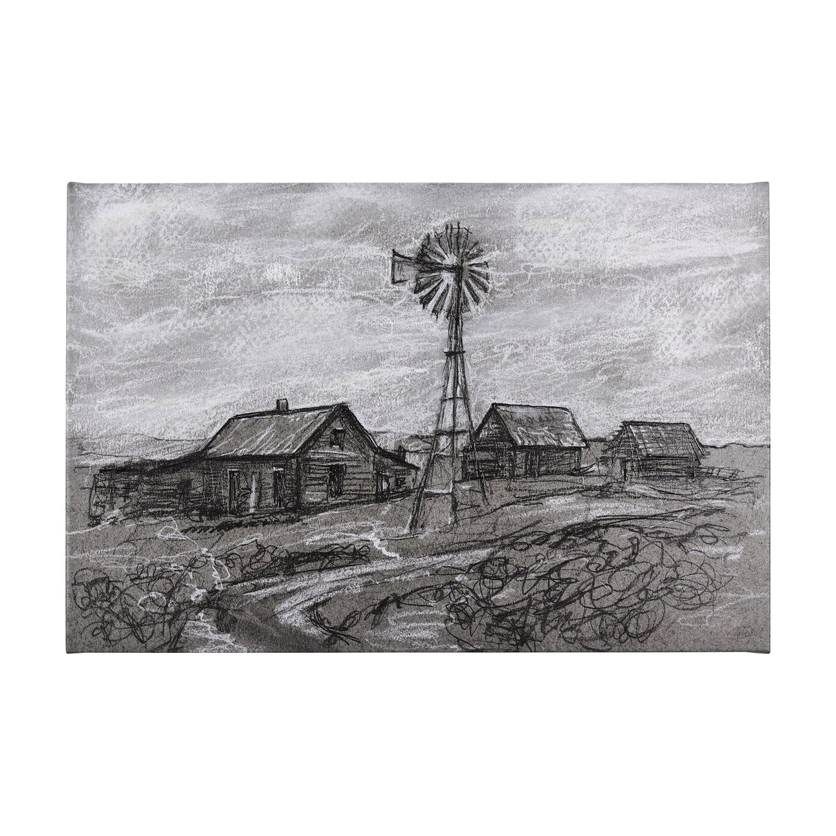 Farm view sketch I by Mercana Studio a Hand Embellished Textured Canvas by Mercana at Eve Furniture