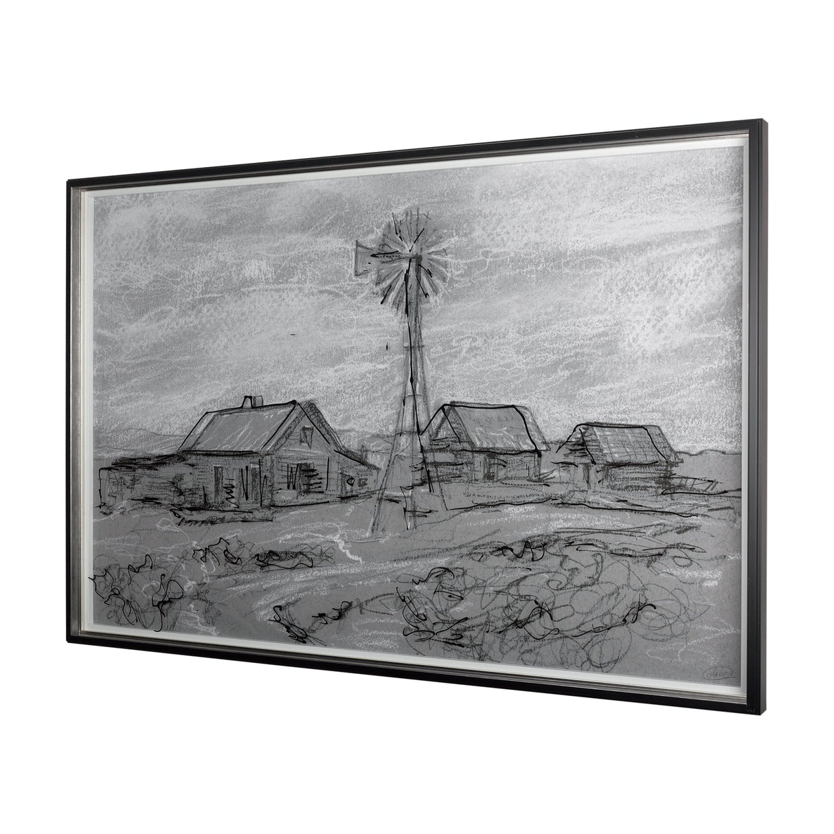 Farm view sketch I by Mercana Studio a Hand Embellished Textured Framed Art Print Matted under Glass by Mercana at Eve Furniture