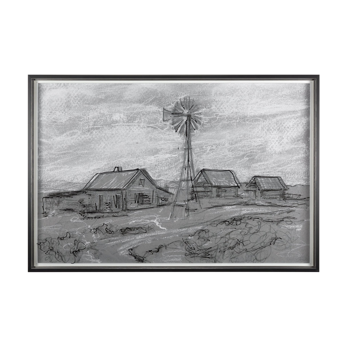 Farm view sketch I by Mercana Studio a Hand Embellished Textured Framed Art Print Matted under Glass by Mercana at Eve Furniture