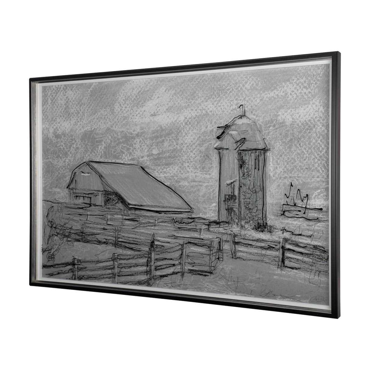 Farm view sketch II by Mercana Studio Hand Embellished Textured Framed Art Print Matted under Glass by Mercana at Eve Furniture