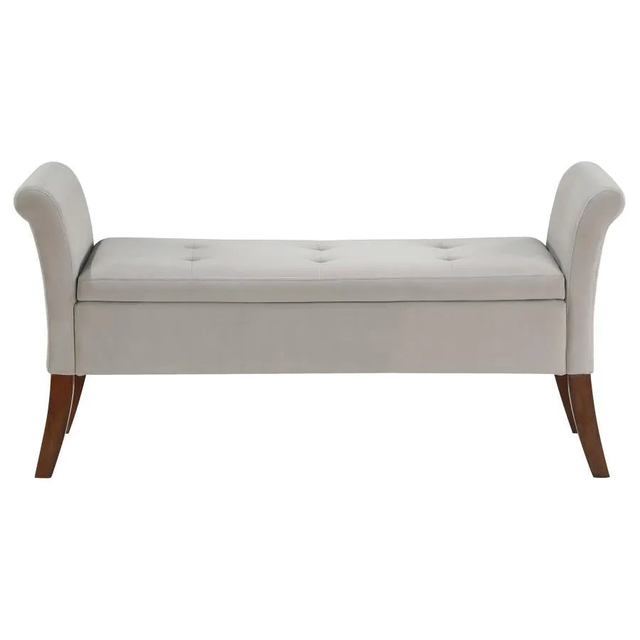 Farrah Beige and Brown Upholstered Rolled Arms Storage Bench by Coaster at Eve Furniture
