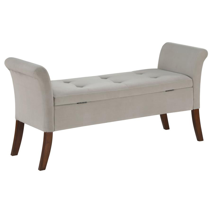 Farrah Beige and Brown Upholstered Rolled Arms Storage Bench by Coaster at Eve Furniture