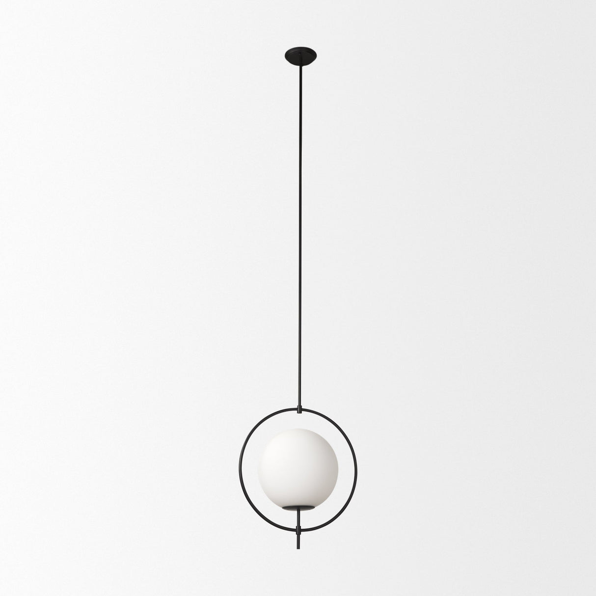 Farrah Frosted Glass Globe set in Matte Black Metal Pendant Ceiling Light by Mercana at Eve Furniture