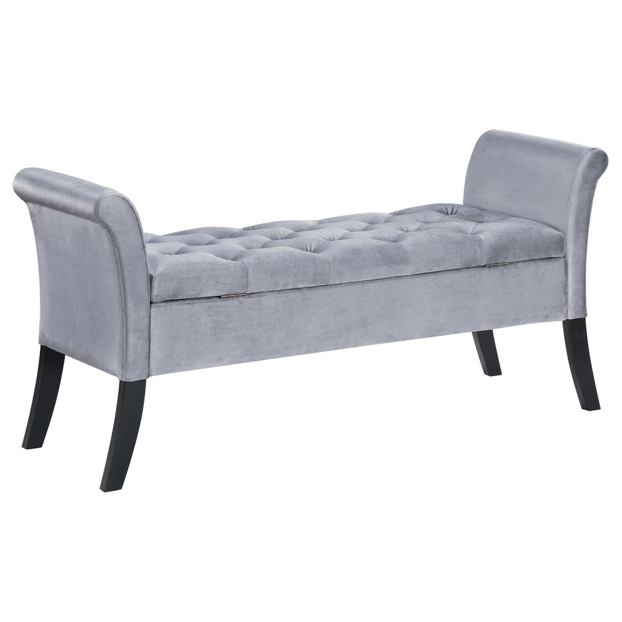 Farrah Silver and Black Upholstered Rolled Arms Storage Bench by Coaster at Eve Furniture